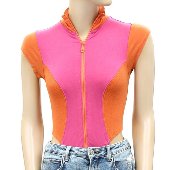 Out From Under UO Samira Bodysuit Top High Neck Colorblock Zipper S NWT 233190 - Picture 6 of 9